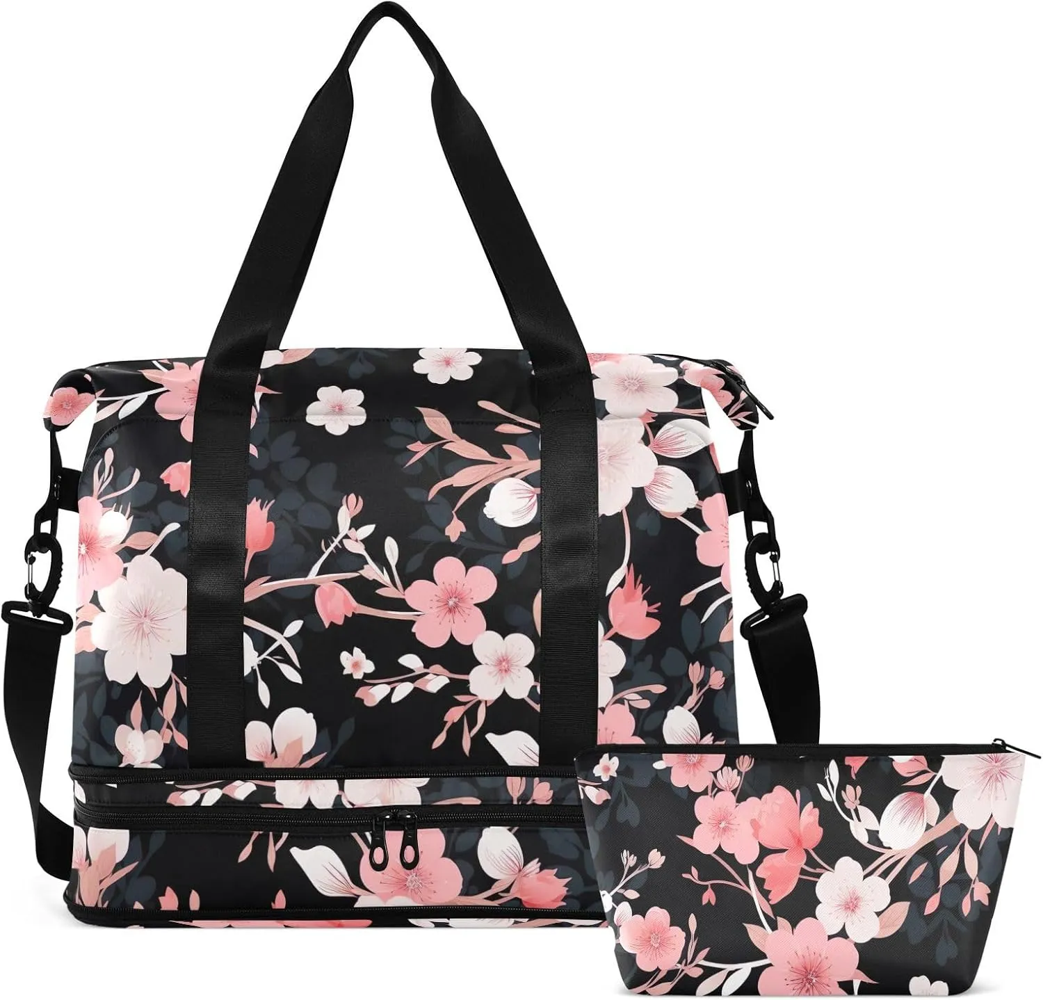 Cherry Blossom Floral Weekender Bags for Women Men Travel Bag with Shoes Compartment Toiletry Bag Large Duffel Bag for Gym Travel Sports