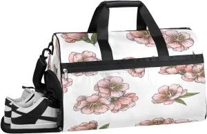 Cherry Flowers Resistant Sports Gym Bag for Women Men Travel Duffel bag with Wet Pocket & Shoes Compartment Waterproof Weekender Bag 19.7"x9.9"x13"