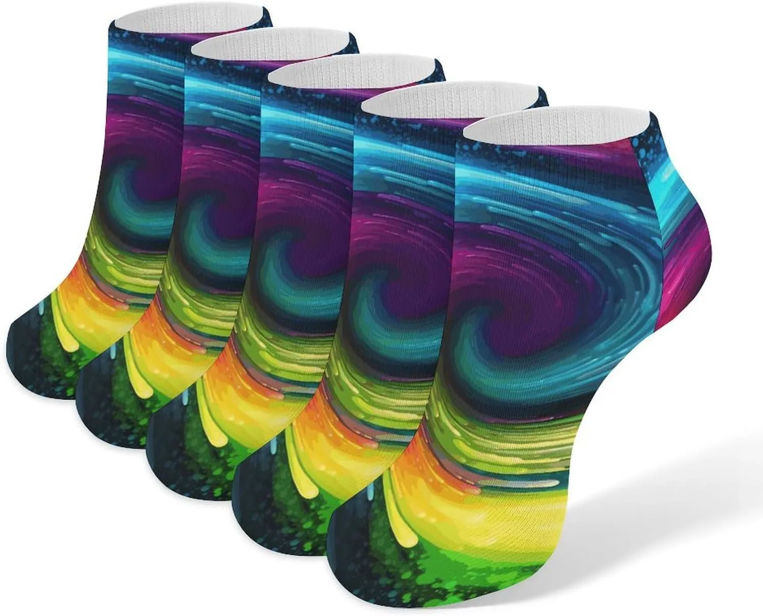 Color Swirl Ankle Socks Soft Breathable No Show Socks Comfortable Cotton Low Cut Casual Socks for Women Men 5 Pairs