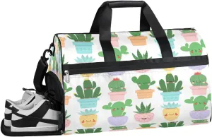Colorful Cactus Resistant Sports Gym Bag for Women Men Travel Duffel bag with Wet Pocket & Shoes Compartment Waterproof Weekender Bag 19.7"x9.9"x13"