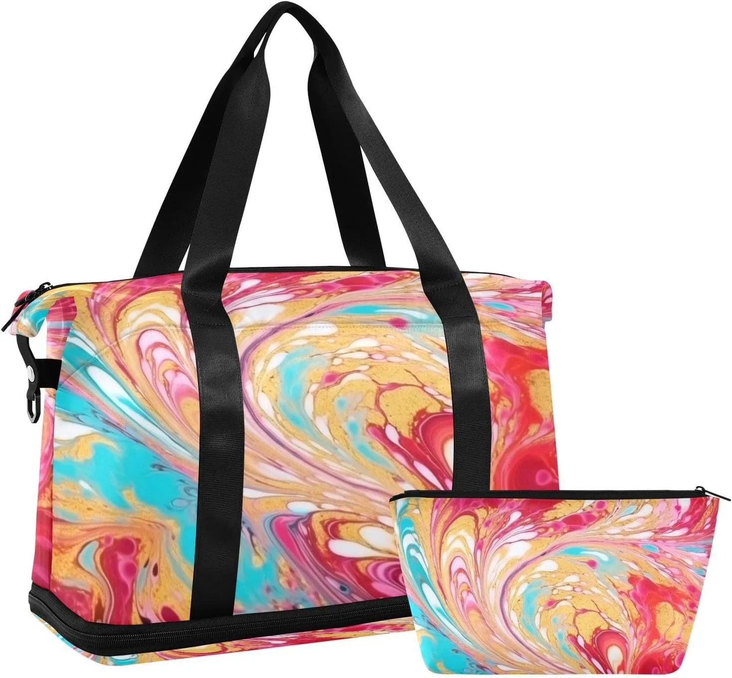 Colorful Glass Marble Gym Bag for Men Women with Shoes Compartment & Wet Pocket Sport Travel Duffel Bag Waterproof Weekender Overnight Bag