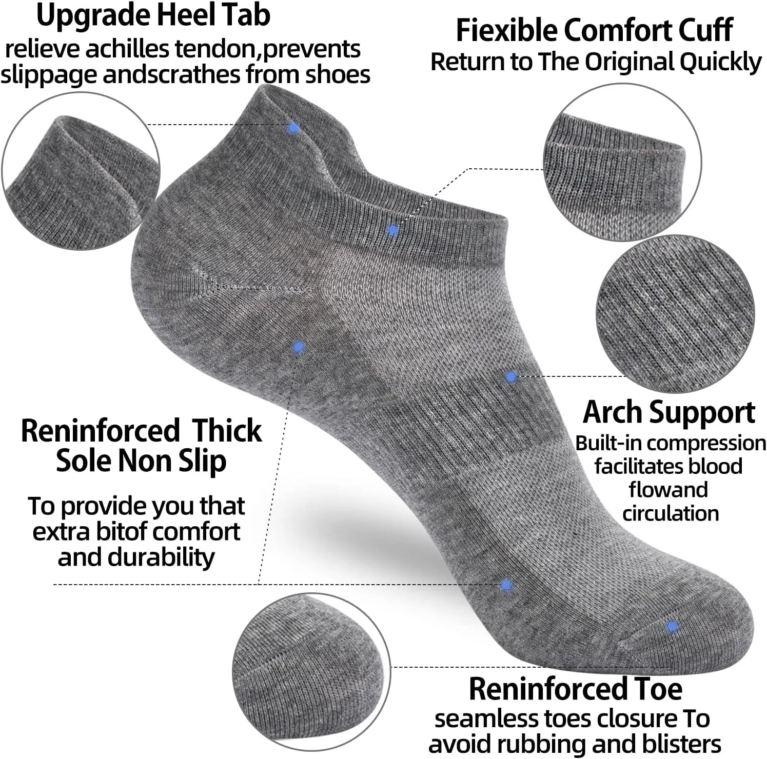 Corlap Ankle Socks Womens and Men - 8 Pairs Athletic Running Low Cut No Show Socks With Tab