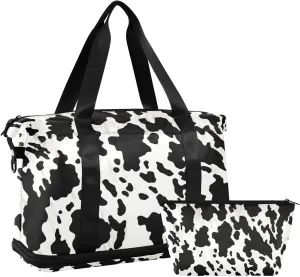 Cow Print Pattern Gym Bag for Men Women with Shoes Compartment & Wet Pocket Sport Travel Duffel Bag Waterproof Weekender Overnight Bag