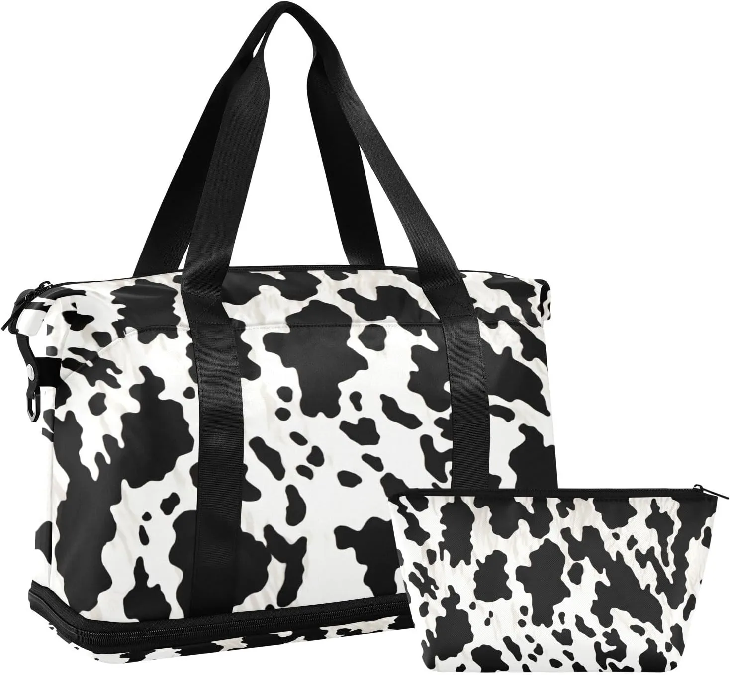 Cow Print Pattern Gym Bag for Men Women with Shoes Compartment & Wet Pocket Sport Travel Duffel Bag Waterproof Weekender Overnight Bag