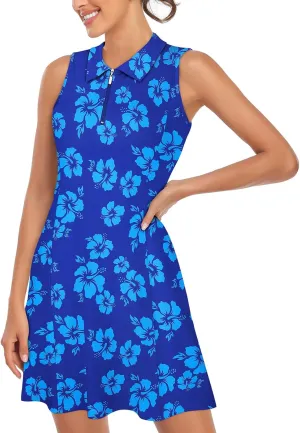 Cucuchy Style Womens Polo Tennis Golf Dresses with Shorts Sleeveless Zip Up Athletic Dress