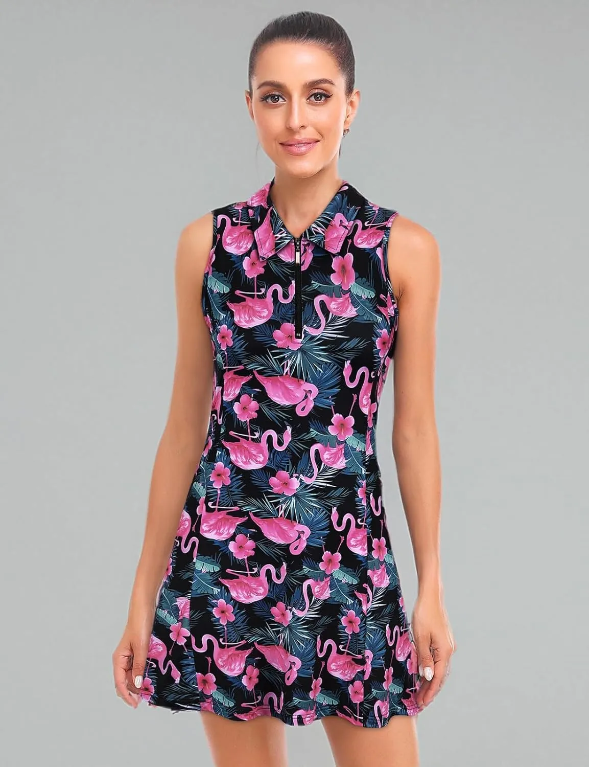 Cucuchy Style Womens Polo Tennis Golf Dresses with Shorts Sleeveless Zip Up Athletic Dress