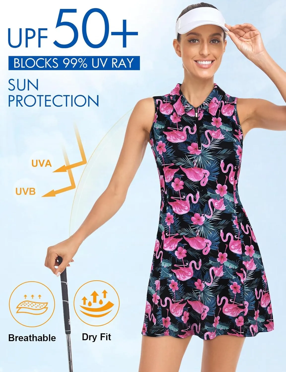 Cucuchy Style Womens Polo Tennis Golf Dresses with Shorts Sleeveless Zip Up Athletic Dress