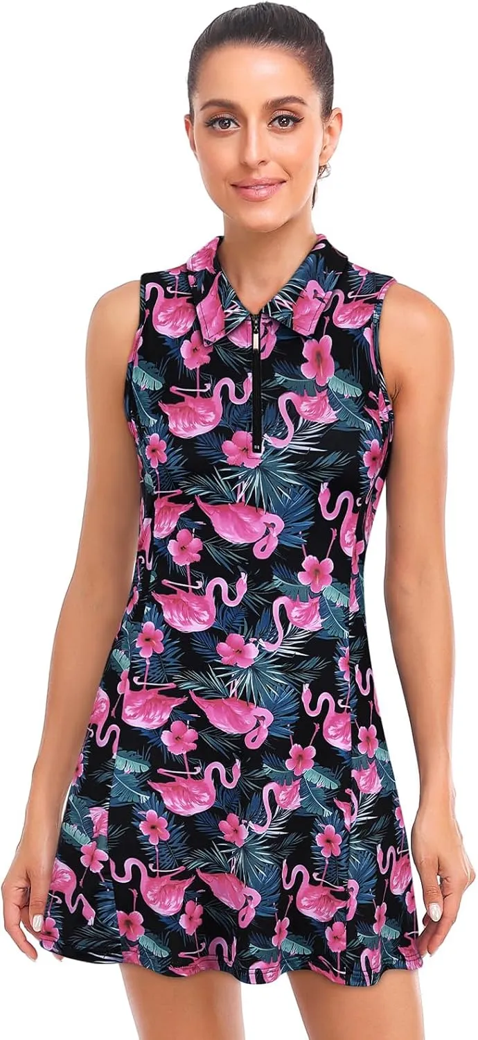 Cucuchy Style Womens Polo Tennis Golf Dresses with Shorts Sleeveless Zip Up Athletic Dress