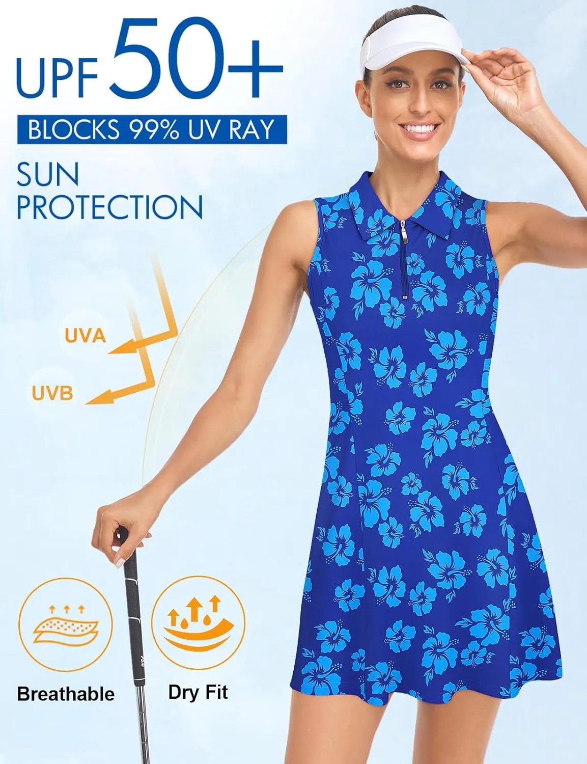 Cucuchy Style Womens Polo Tennis Golf Dresses with Shorts Sleeveless Zip Up Athletic Dress