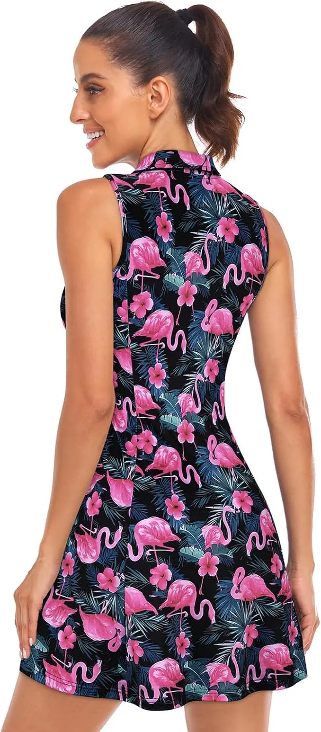 Cucuchy Style Womens Polo Tennis Golf Dresses with Shorts Sleeveless Zip Up Athletic Dress