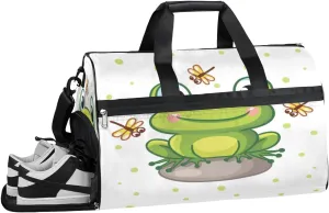 Cute Frog Dots Gym Bag for Men Women Fitness Workout Sports Duffle Bag with Shoes Compartment Water Resistant Overnight Weekender Duffel Bag