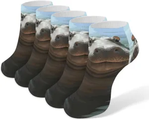 Cute Hippos Ankle Socks Soft Breathable No Show Socks Comfortable Cotton Low Cut Casual Socks for Women Men 5 Pairs