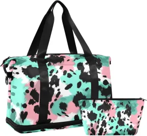 Cute Leopard Print Gym Bag for Men Women with Shoes Compartment & Wet Pocket Sport Travel Duffel Bag Waterproof Weekender Overnight Bag