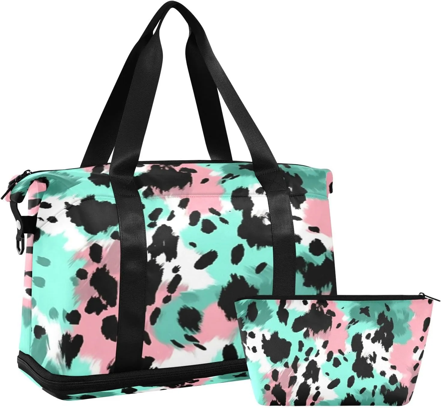Cute Leopard Print Gym Bag for Men Women with Shoes Compartment & Wet Pocket Sport Travel Duffel Bag Waterproof Weekender Overnight Bag