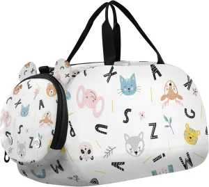 Cute Pattern Baby Animals Flowers Girl's Gym Duffel Bag with Shoes Compartment Large Capacity Carry On Bag for Travel, Sports, Fitness & Workout