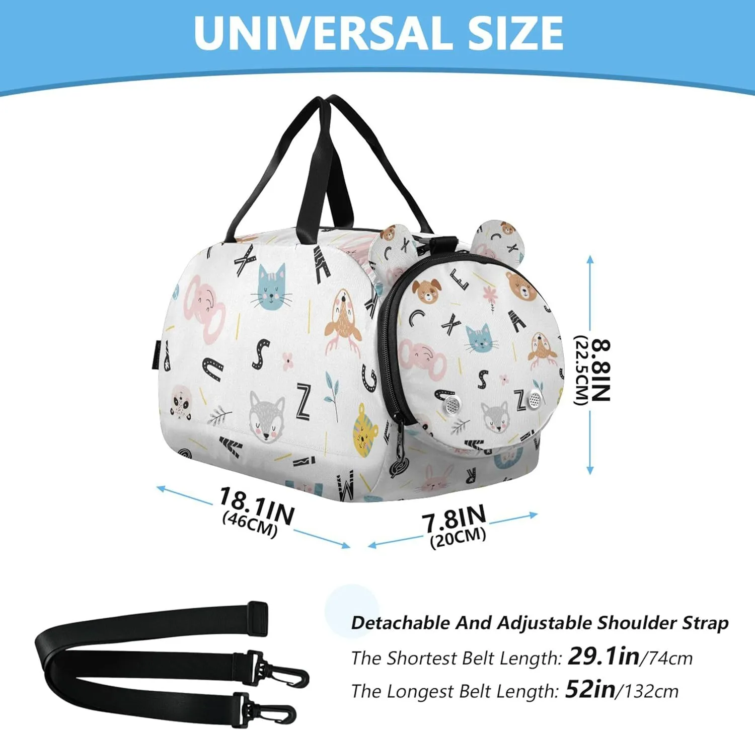 Cute Pattern Baby Animals Flowers Girl's Gym Duffel Bag with Shoes Compartment Large Capacity Carry On Bag for Travel, Sports, Fitness & Workout
