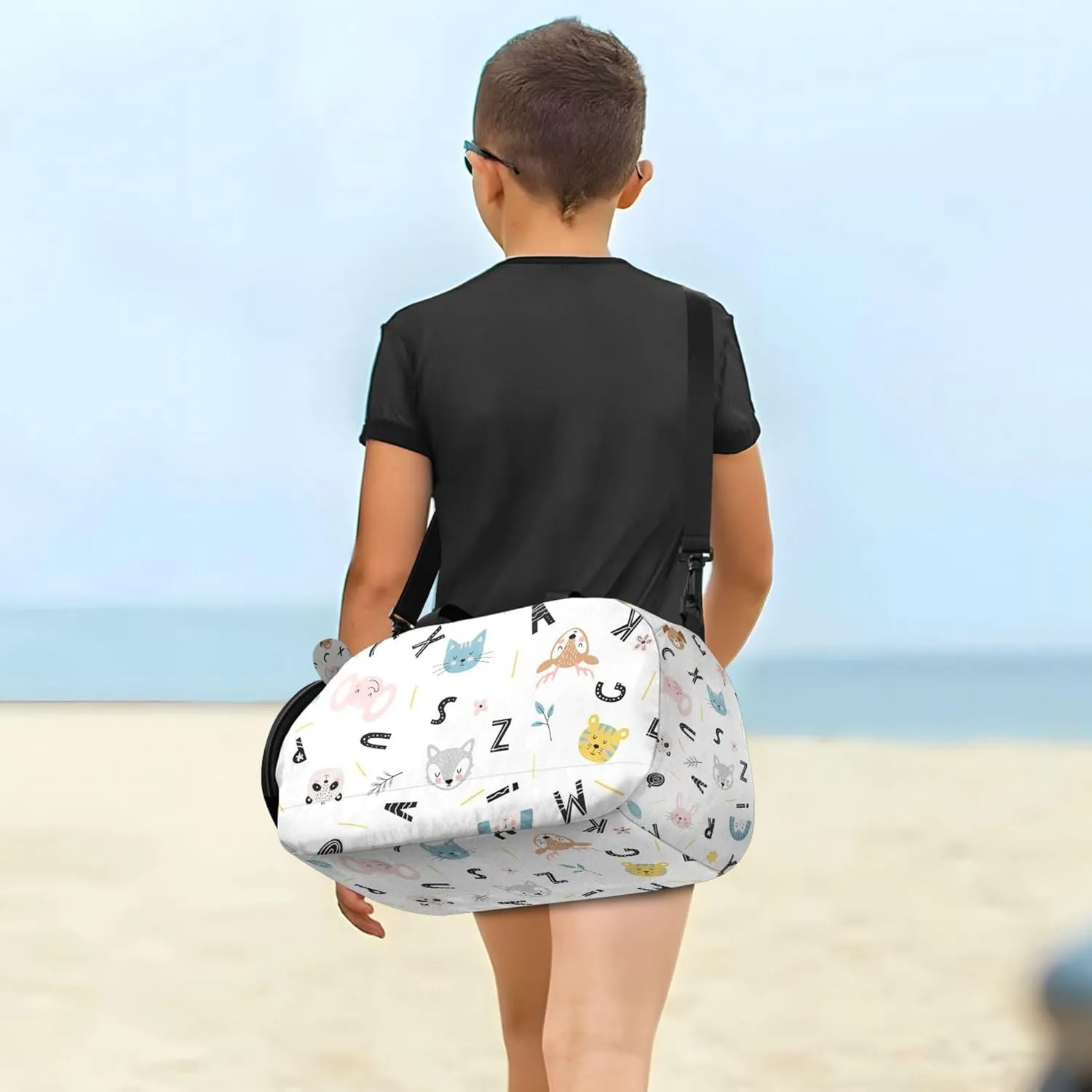Cute Pattern Baby Animals Flowers Girl's Gym Duffel Bag with Shoes Compartment Large Capacity Carry On Bag for Travel, Sports, Fitness & Workout
