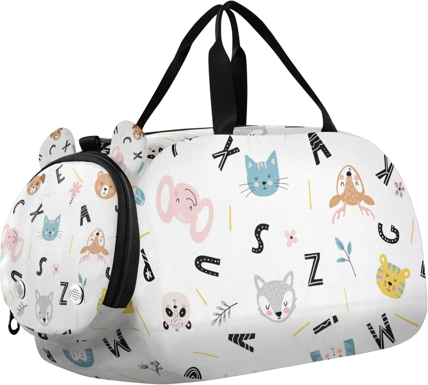 Cute Pattern Baby Animals Flowers Girl's Gym Duffel Bag with Shoes Compartment Large Capacity Carry On Bag for Travel, Sports, Fitness & Workout