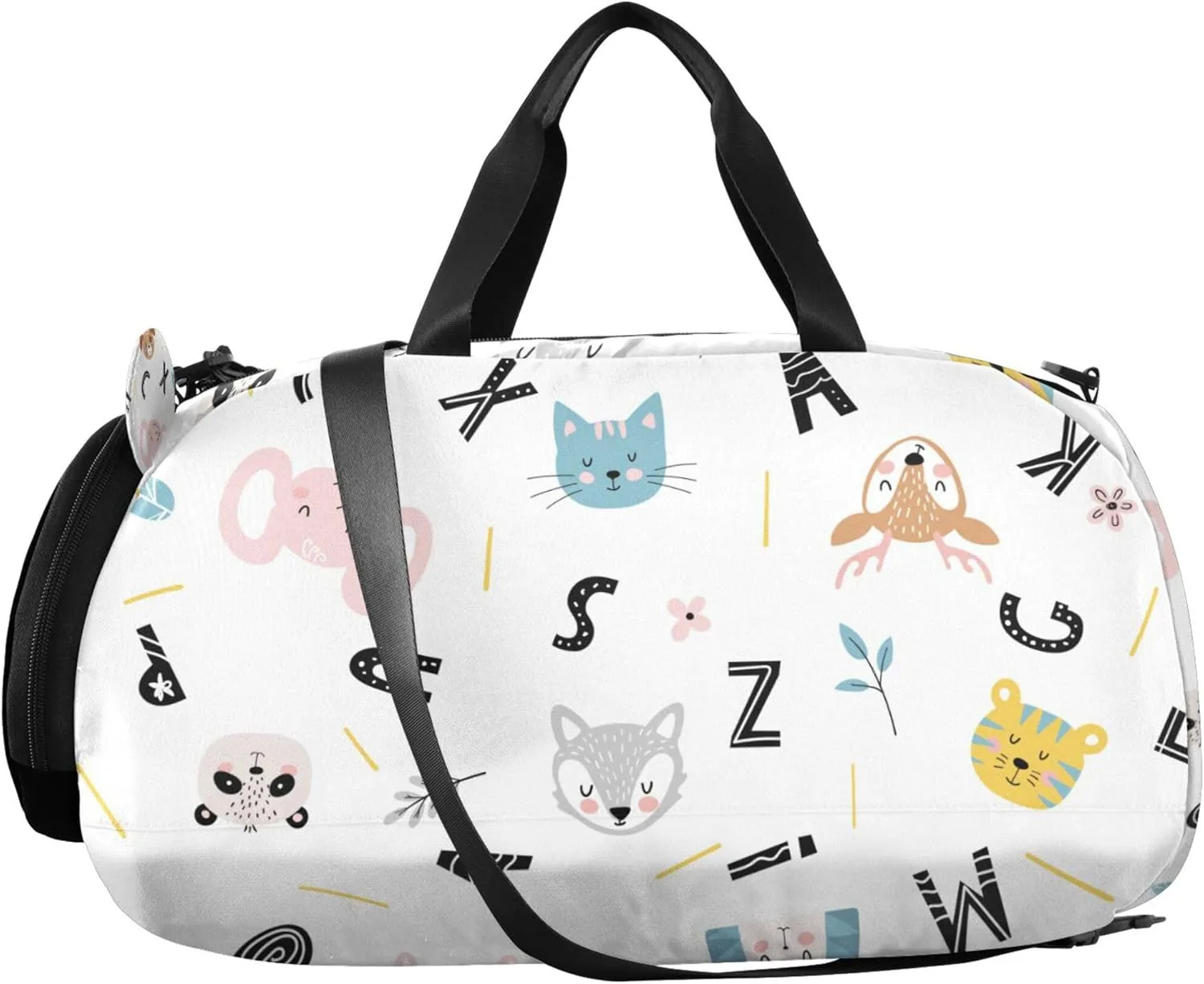 Cute Pattern Baby Animals Flowers Girl's Gym Duffel Bag with Shoes Compartment Large Capacity Carry On Bag for Travel, Sports, Fitness & Workout