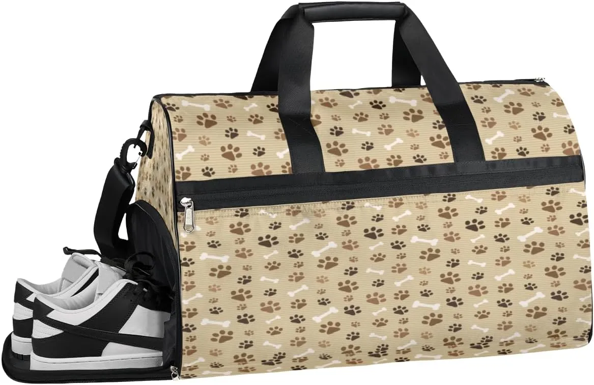 Dog Paw Stripe Gym Bag for Men Women Fitness Workout Sports Duffle Bag with Shoes Compartment Water Resistant Overnight Weekender Duffel Bag