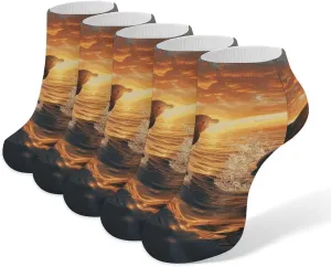 Dolphins Jumping Out Of The Water At Sunset Ankle Socks Soft Breathable No Show Socks Comfortable Cotton Low Cut Casual Socks for Women Men 5 Pairs