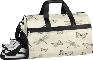 Dragonfly Butterfly Resistant Sports Gym Bag for Women Men Travel Duffel bag with Wet Pocket & Shoes Compartment Waterproof Weekender Bag 19.7"x9.9"x13"