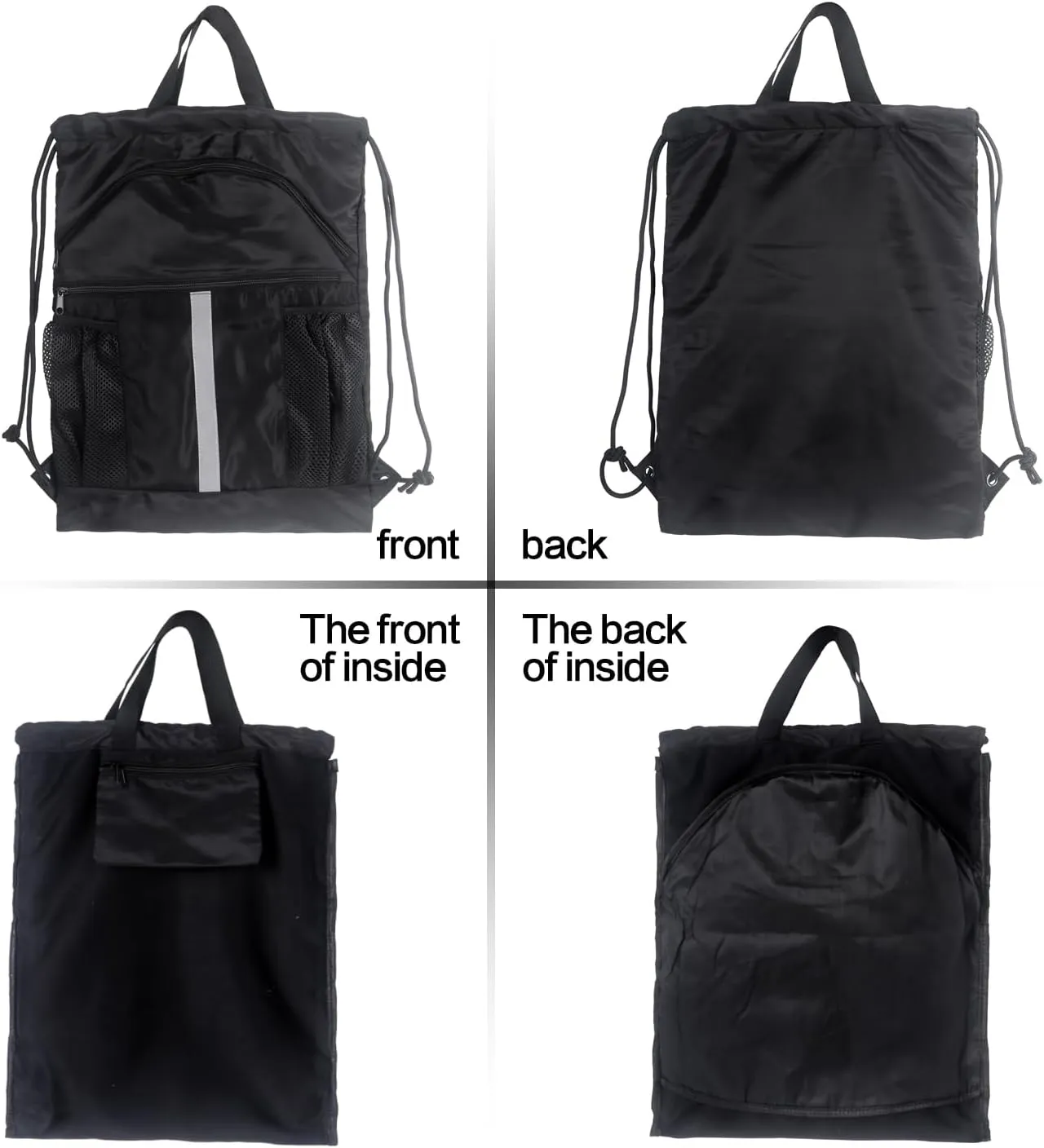 Drawstring Backpack with Shoes Compartment, Water-Resistant Sports Gym Bag for Men Women, 45L String Backpack Cinch with Two Bottle Holder