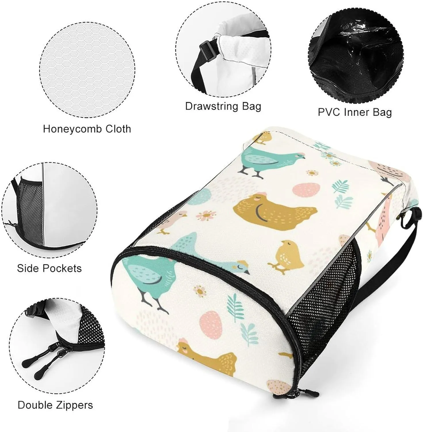 Drawstrings Backpacks Bags for Men Women Compatible with Rooster Cock Chicken Bird Floral Gym Drawstrings Bag Large Capacity String Backpack with Shoes Compartment
