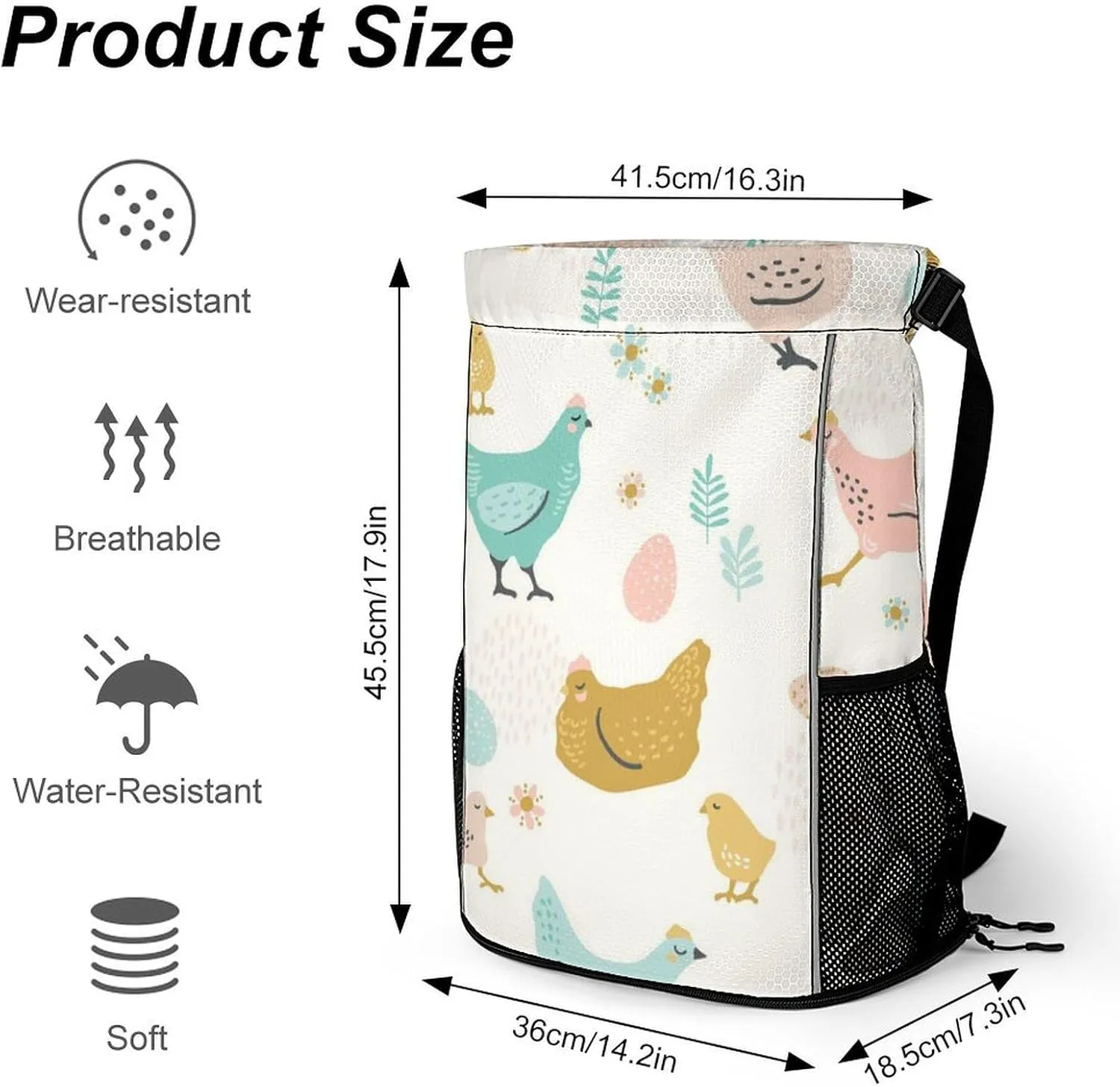 Drawstrings Backpacks Bags for Men Women Compatible with Rooster Cock Chicken Bird Floral Gym Drawstrings Bag Large Capacity String Backpack with Shoes Compartment