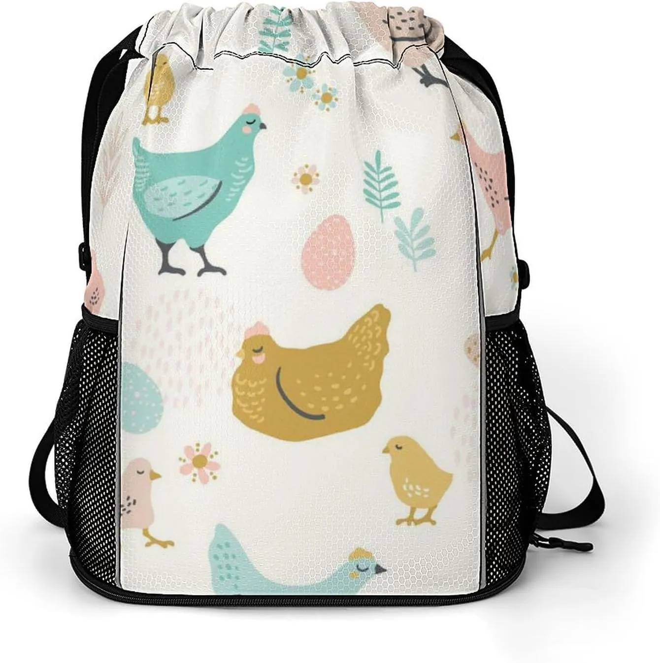 Drawstrings Backpacks Bags for Men Women Compatible with Rooster Cock Chicken Bird Floral Gym Drawstrings Bag Large Capacity String Backpack with Shoes Compartment