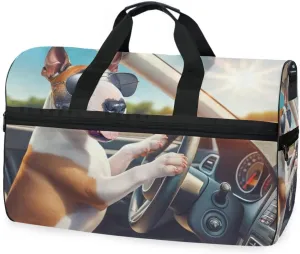 Driving Dog Glasses Travel Duffel Bag Luggage Sports Gym Bags With Shoes Compartment Large Capacity Lightweight Duffle Bag For Men Women