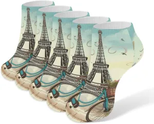 Eiffel Tower Bike Ankle Socks Soft Breathable No Show Socks Comfortable Cotton Low Cut Casual Socks for Women Men 5 Pairs