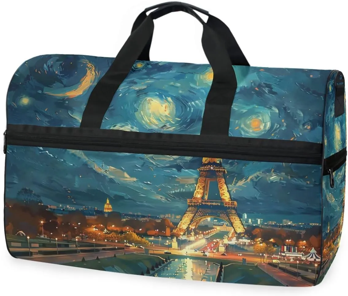 Eiffel Tower Paris Night Travel Duffel Bag Luggage Sports Gym Bags With Shoes Compartment Large Capacity Lightweight Duffle Bag For Men Women