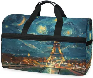 Eiffel Tower Paris Night Travel Duffel Bag Luggage Sports Gym Bags With Shoes Compartment Large Capacity Lightweight Duffle Bag For Men Women