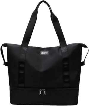 ESUPPORT Gym Bag for Women Travel Duffel Bag Weekender Carry on Overnight Bag with Wet Pocket and Expandable Shoes Compartment(Black)