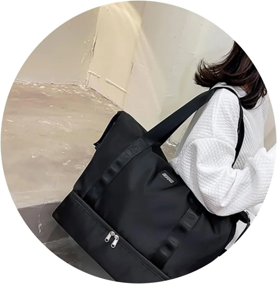 ESUPPORT Gym Bag for Women Travel Duffel Bag Weekender Carry on Overnight Bag with Wet Pocket and Expandable Shoes Compartment(Black)