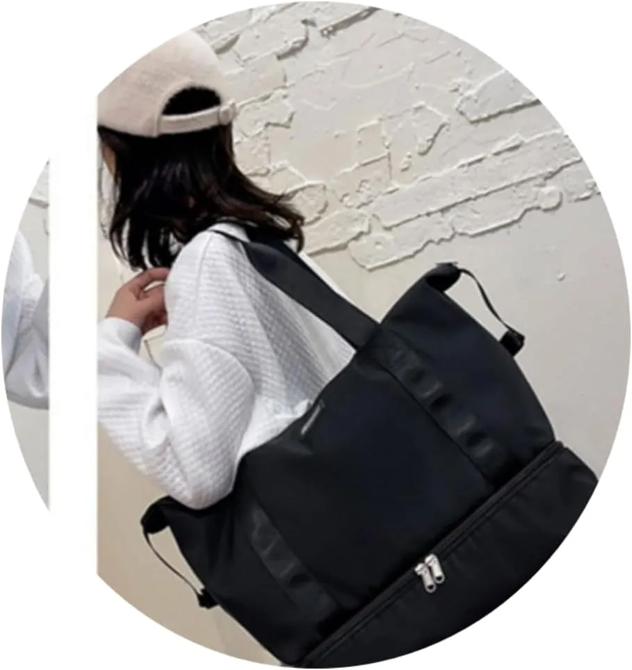 ESUPPORT Gym Bag for Women Travel Duffel Bag Weekender Carry on Overnight Bag with Wet Pocket and Expandable Shoes Compartment(Black)