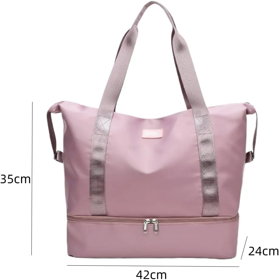 ESUPPORT Gym Bag for Women Travel Duffel Bag Weekender Carry on Overnight Bag with Wet Pocket and Expandable Shoes Compartment(Pink)