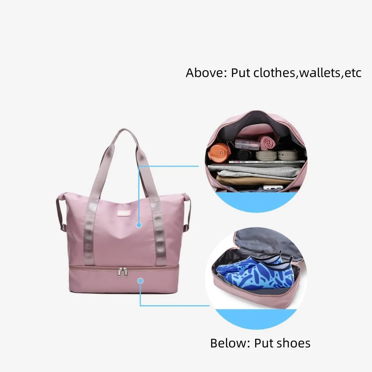 ESUPPORT Gym Bag for Women Travel Duffel Bag Weekender Carry on Overnight Bag with Wet Pocket and Expandable Shoes Compartment(Pink)