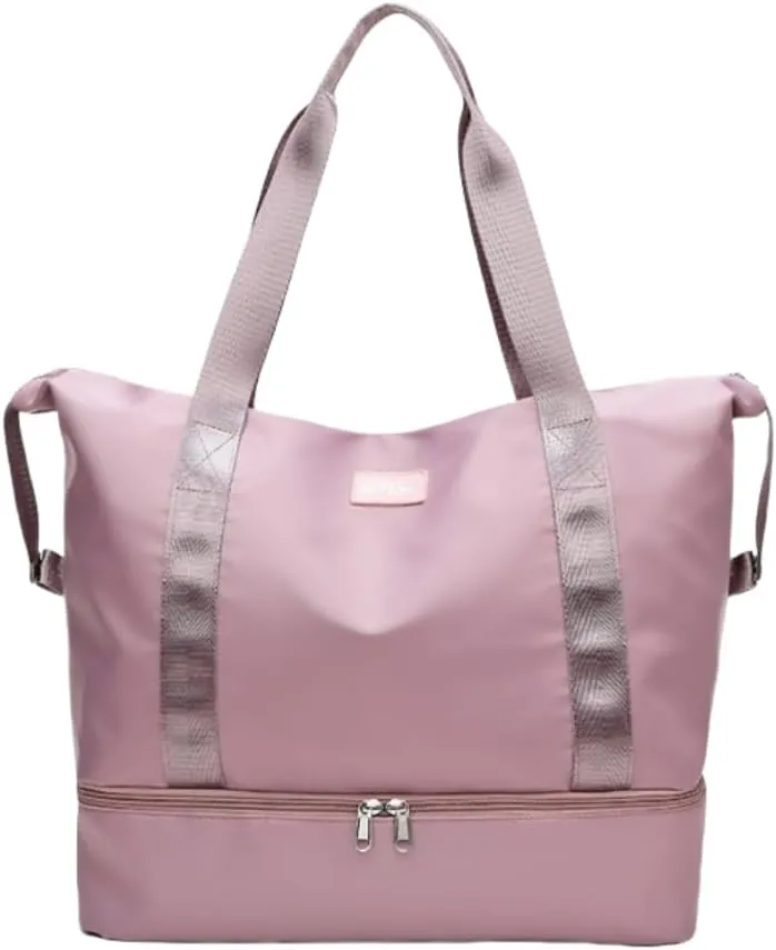 ESUPPORT Gym Bag for Women Travel Duffel Bag Weekender Carry on Overnight Bag with Wet Pocket and Expandable Shoes Compartment(Pink)