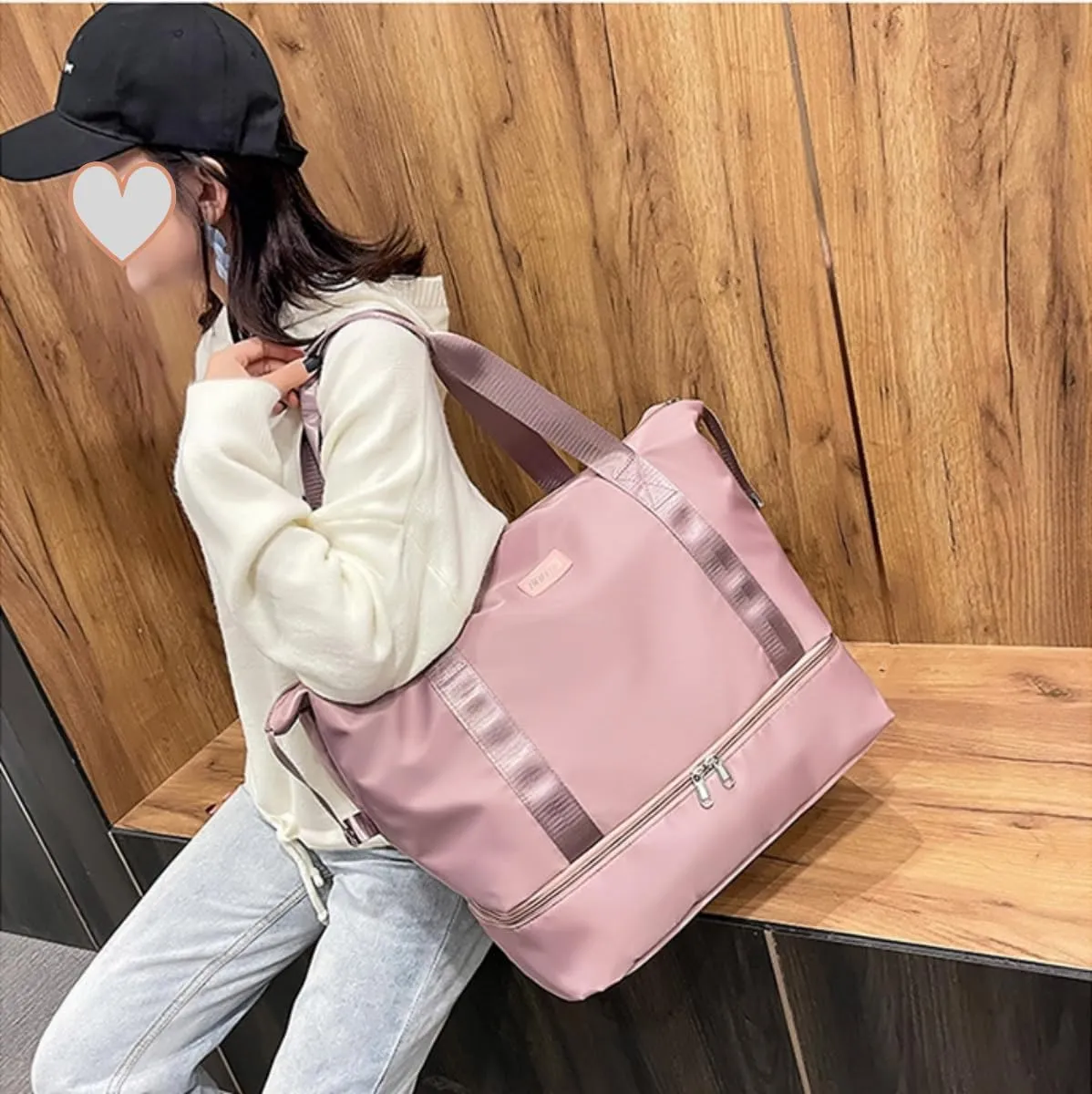 ESUPPORT Gym Bag for Women Travel Duffel Bag Weekender Carry on Overnight Bag with Wet Pocket and Expandable Shoes Compartment(Pink)