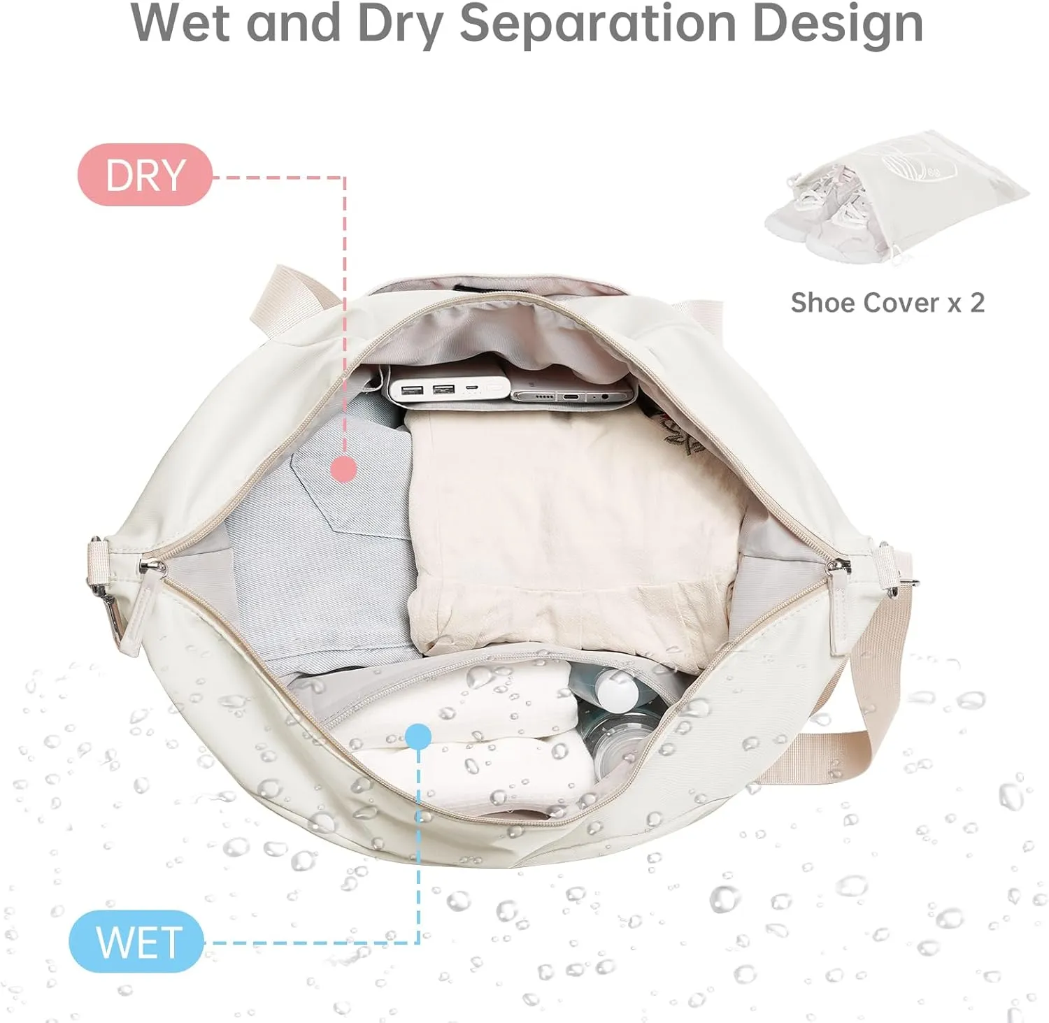 ETRONIK Gym Bag for Women, Travel Bag with Shoes Compartment, Weekender Bag with USB Charging Port, khaki Beige, Medium, Duffel Bag