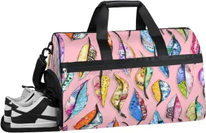 Feather Pink Gym Bag for Men Women Fitness Workout Sports Duffle Bag with Shoes Compartment Retro Water Resistant Overnight Weekender Duffel Bag
