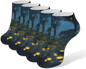 Fireflies Ankle Socks Soft Breathable No Show Socks Comfortable Cotton Low Cut Casual Socks for Women Men 5 Pairs