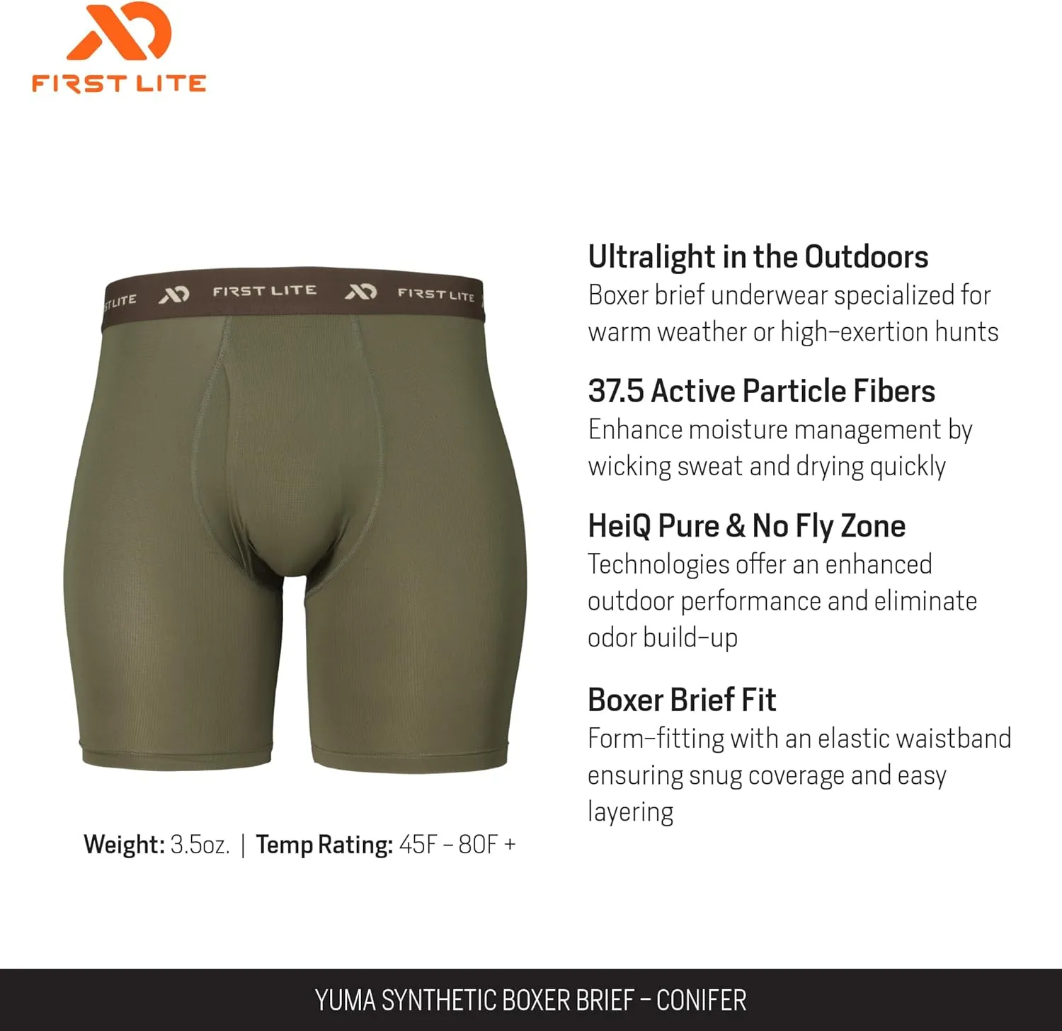 First Lite Men's Yuma Synthetic Boxer Brief - Ultralight Breathable Underwear