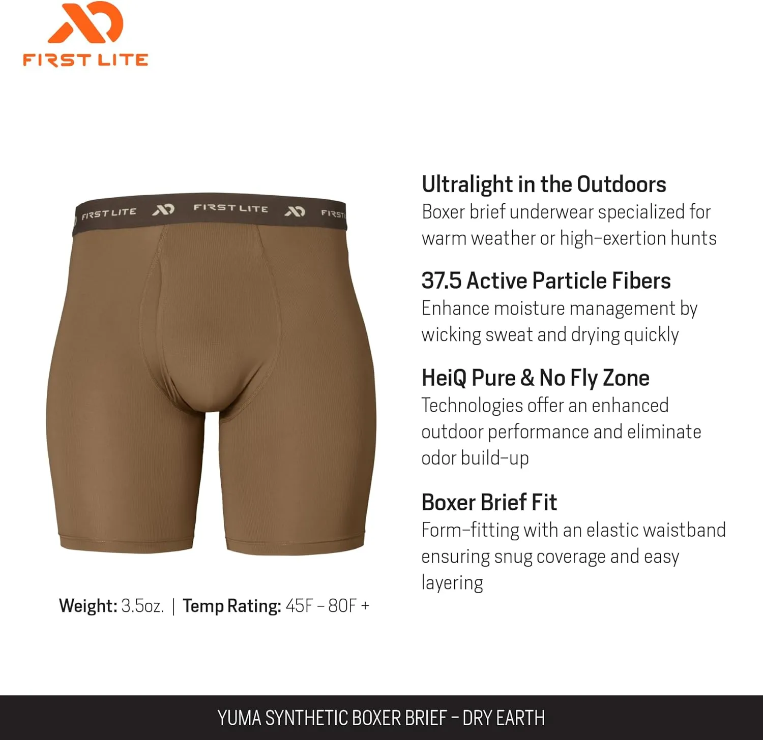 First Lite Men's Yuma Synthetic Boxer Brief - Ultralight Breathable Underwear