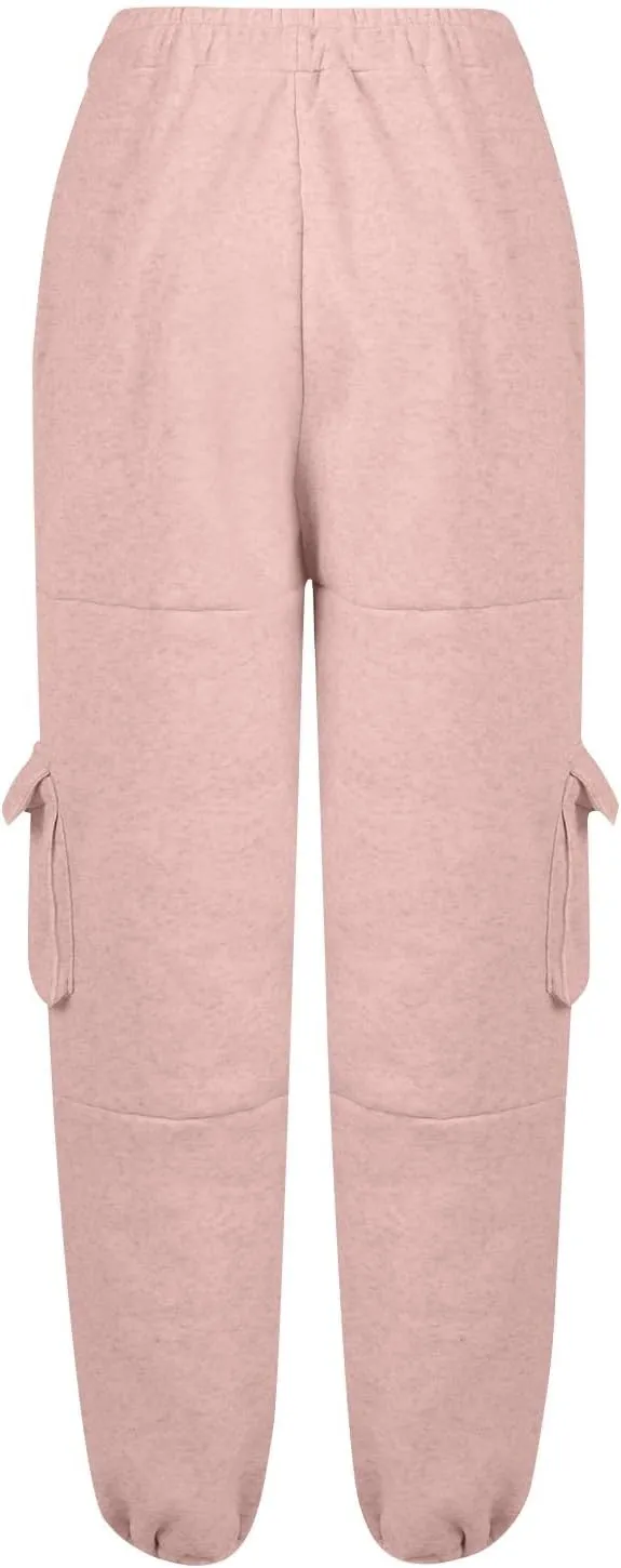 Fleece Cargo Joggers for Women Baggy Straight Leg Sweatpants Drawstring Cinch Bottom High Waisted Pants with Pockets