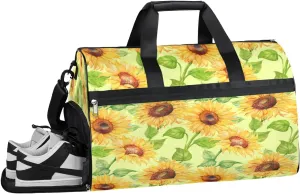 Floral Sunflower Resistant Sports Gym Bag for Women Men Travel Duffel bag with Wet Pocket & Shoes Compartment Waterproof Weekender Bag 19.7"x9.9"x13"