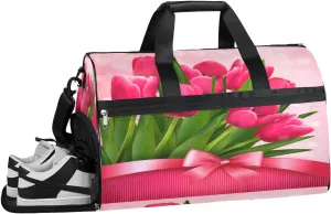 Floral Tulip Resistant Sports Gym Bag for Women Men Travel Duffel bag with Wet Pocket & Shoes Compartment Waterproof Weekender Bag 19.7"x9.9"x13"