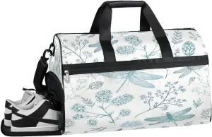 Flower Dragonfly Resistant Sports Gym Bag for Women Men Travel Duffel bag with Wet Pocket & Shoes Compartment Waterproof Weekender Bag 19.7"x9.9"x13"
